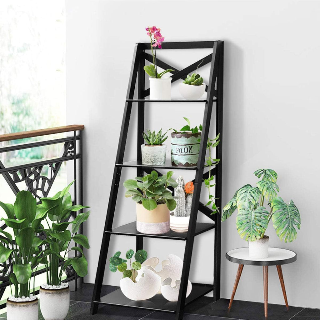 Tangkula 4-Tier Ladder Shelf Bookcase (Set of 2), Leaning Free Standing Wooden Frame Decor Bookshelf, Storage Flower Shelf, Plant Display Shelf for Home Office