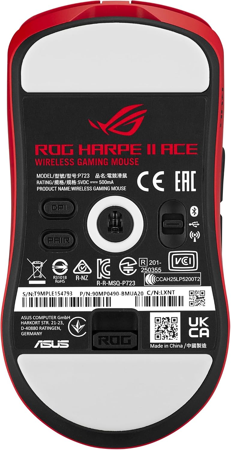 ASUS ROG Harpe II Ace Wireless Esports Gaming Mouse – Pro-Tested, Right-Handed, 48g Lightweight, Tri-Mode Connectivity, 42K DPI, 8K Polling, 101Hr Battery, Web-Based Tool, PC/Mac Support – Lava Red