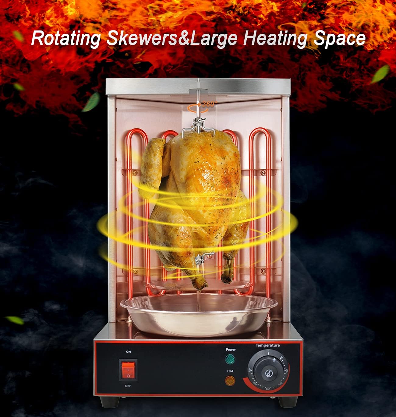 Li Bai Shawarma Machine Electric Vertical Kebab Grill Gyro Rotisserie Oven Meat Broiler with 2 Heating Tubes Stainless Steel Body 110V For Home Restaurant Kitchen（Registered Design Patent）