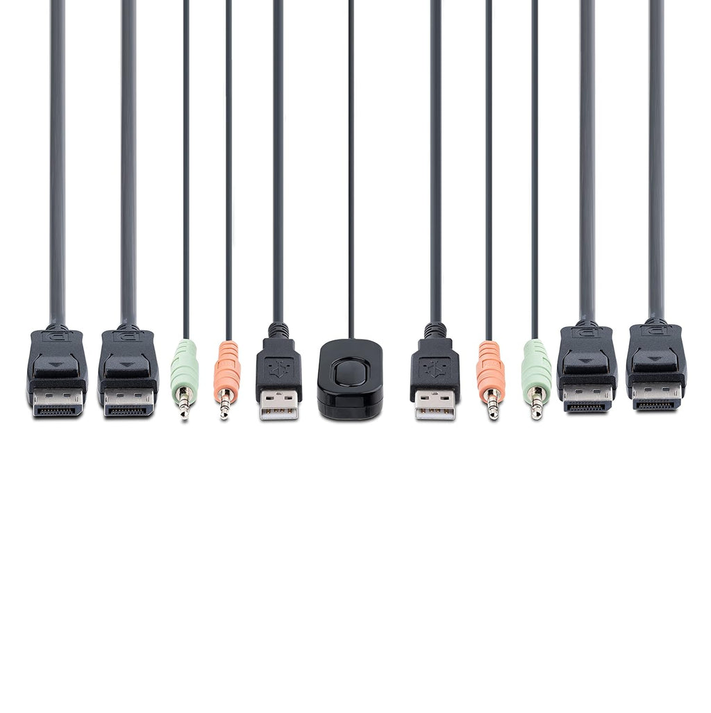 StarTech.com 2-Port Dual-Monitor DisplayPort Cable KVM Switch, 4K 60Hz, Compact KVM with 5ft/1.5m USB-A/DisplayPort/Audio Integrated Cables, Bus Powered, Remote/Hotkey Switching (C2-DD46-UA2-CBL-KVM)