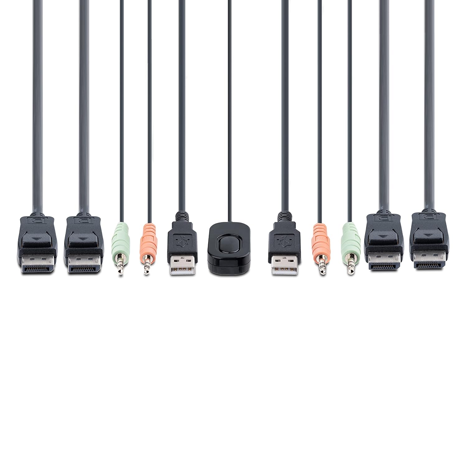 StarTech.com 2-Port Dual-Monitor DisplayPort Cable KVM Switch, 4K 60Hz, Compact KVM with 5ft/1.5m USB-A/DisplayPort/Audio Integrated Cables, Bus Powered, Remote/Hotkey Switching (C2-DD46-UA2-CBL-KVM)