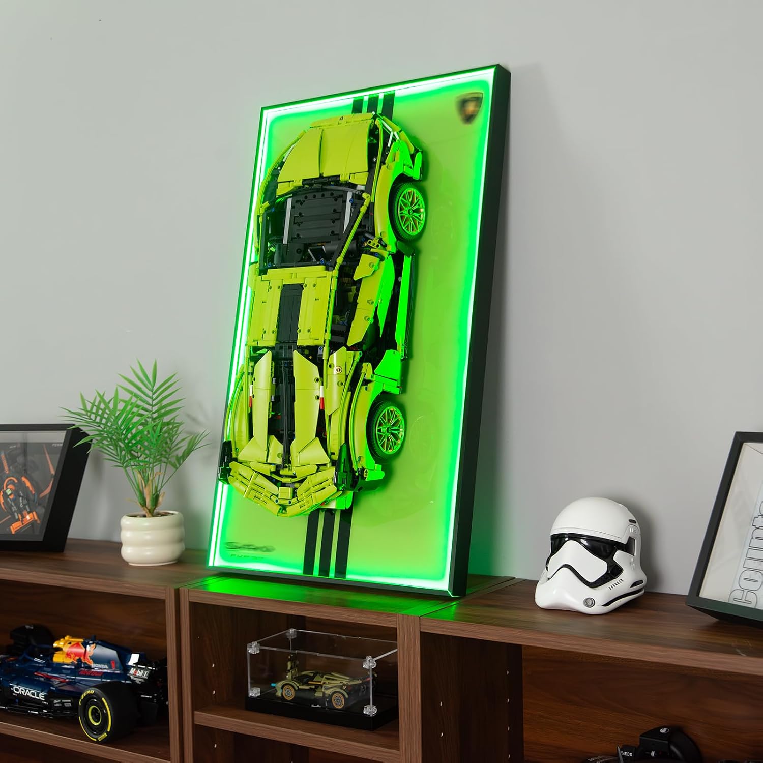 Display Wallboard with RGB LED Lights Compatible with Lego Technic Lamborghini Sián FKP 37 42115 Building Set - Adult Collectibles Wall Mount for Home or Office Decor (No Car Included)