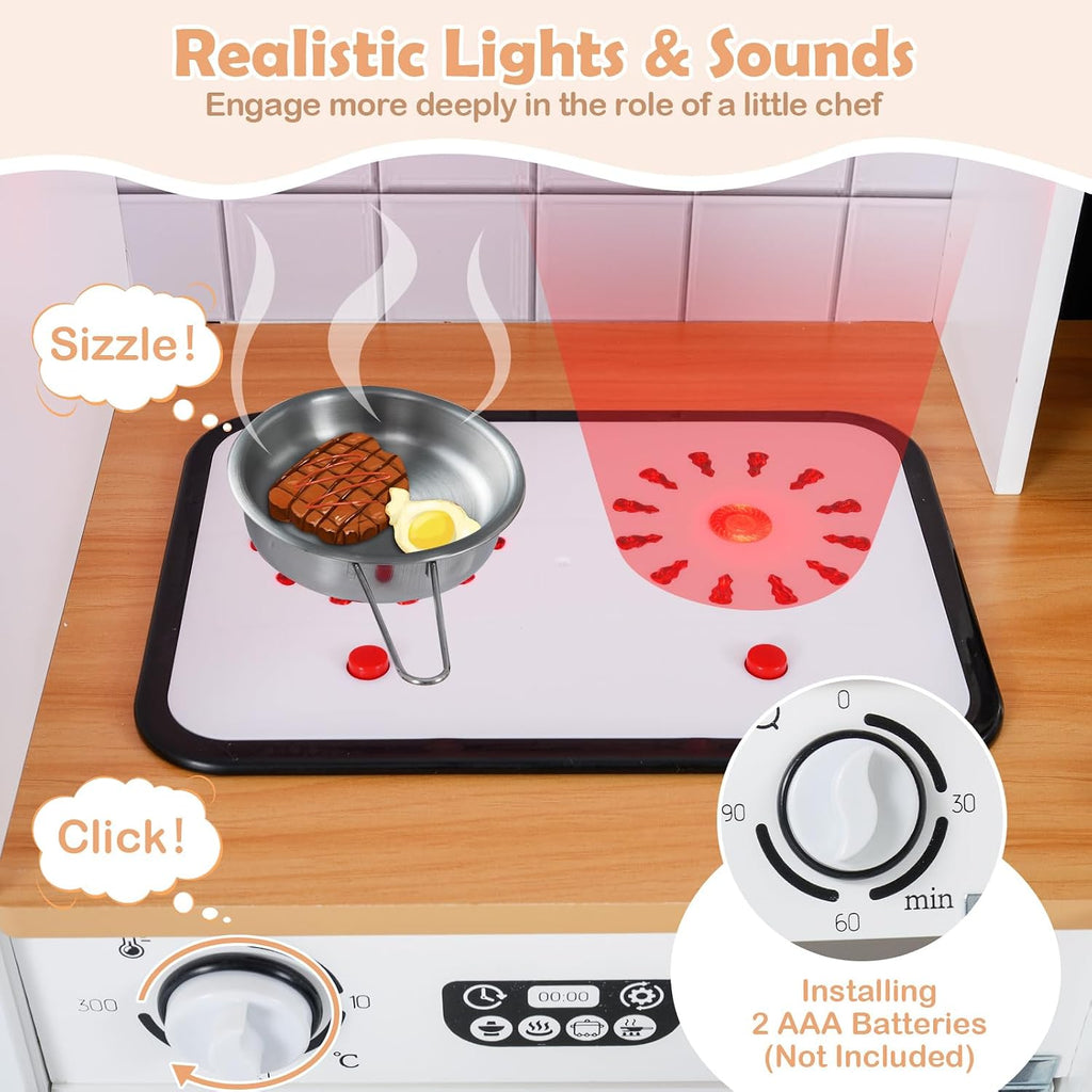 INFANS Kids Corner Kitchen Playset, Wooden Play Kitchen with Washing Machine, Coffee Maker, Toy Grinder, Gift for Boys Girls