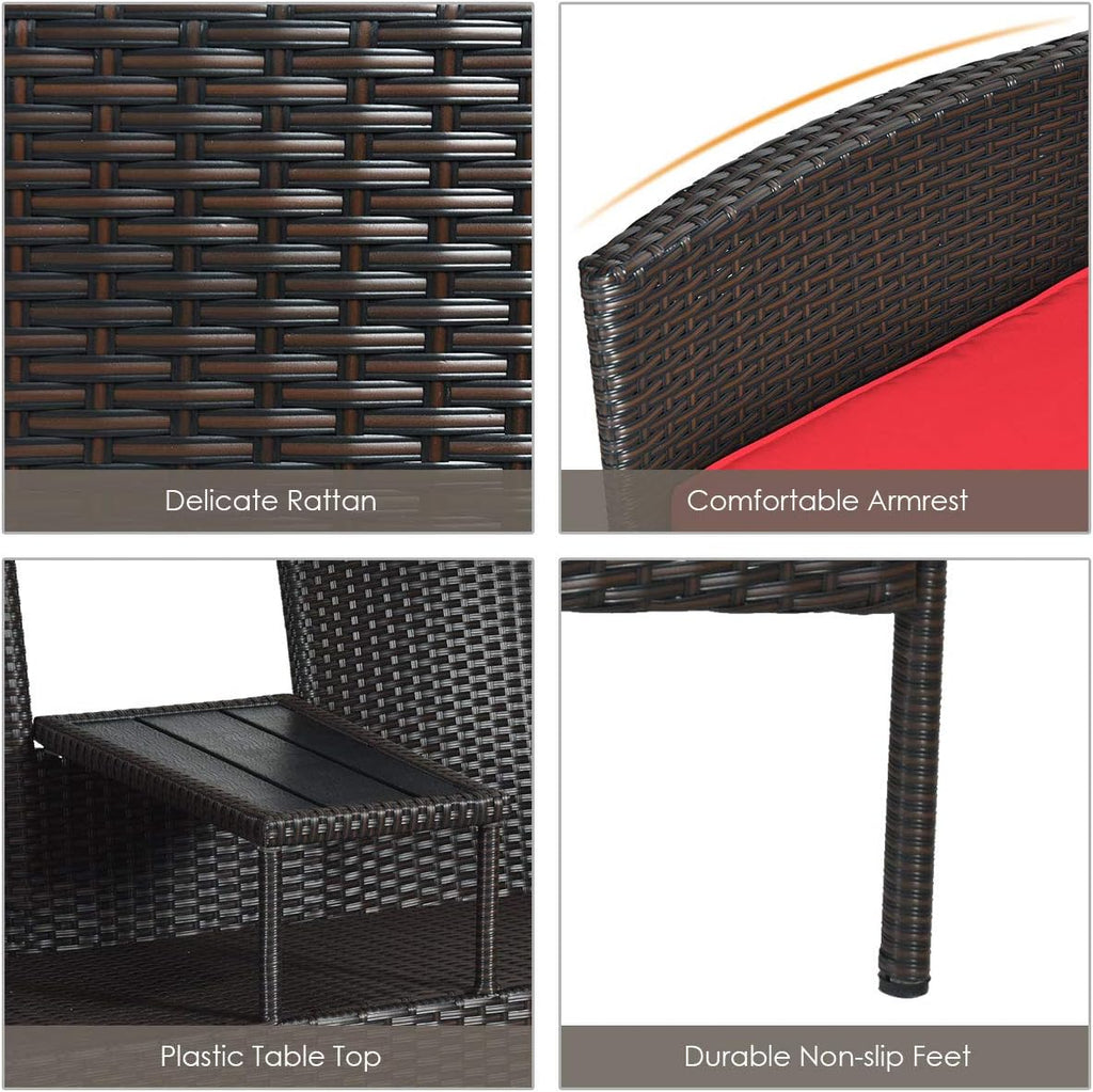 Tangkula Outdoor Rattan Loveseat, Patio Conversation Set with Cushions & Table, Modern Patented Wicker Sofa Set with Built-in Coffee Table, Rattan Sofas for Garden Lawn Backyard