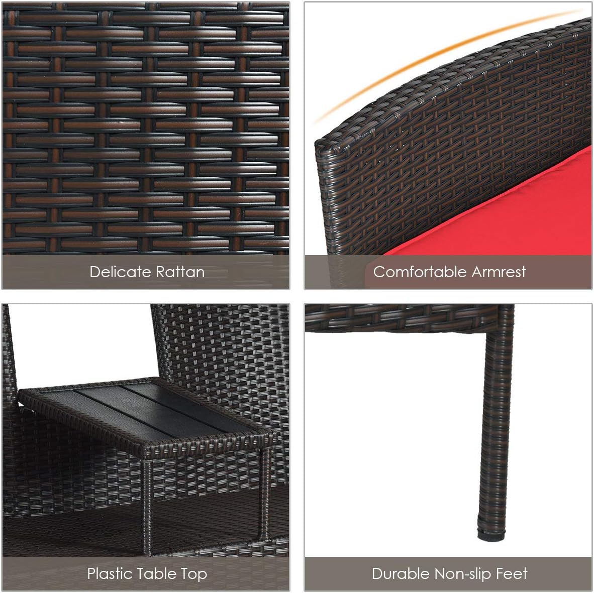 Tangkula Outdoor Rattan Loveseat, Patio Conversation Set with Cushions & Table, Modern Patented Wicker Sofa Set with Built-in Coffee Table, Rattan Sofas for Garden Lawn Backyard