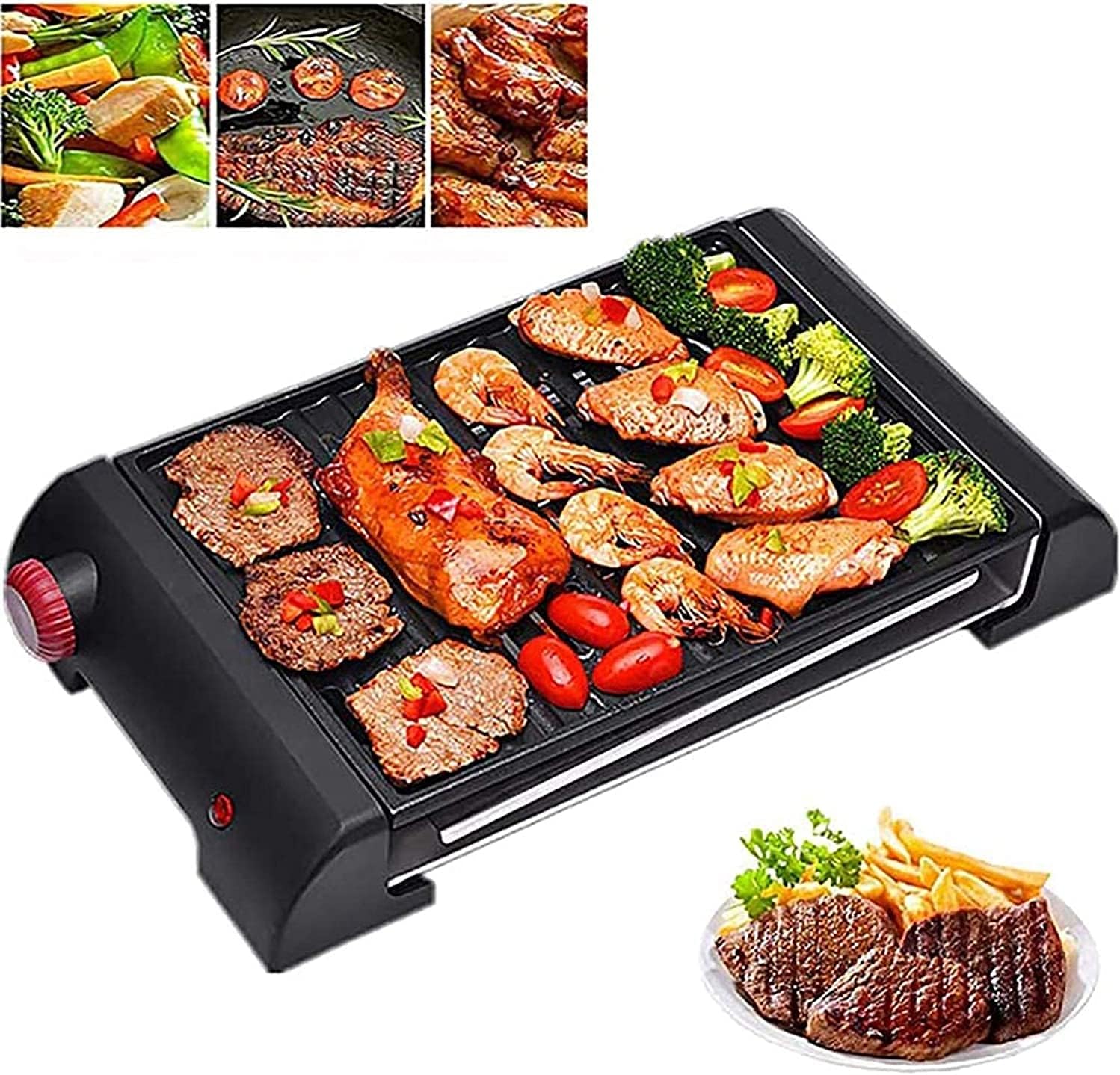 Smokeless Electric Grill Indoor BBQ Filled Drip Tray Reduced Odour Smoke,Household Nonstick Electric Griddle