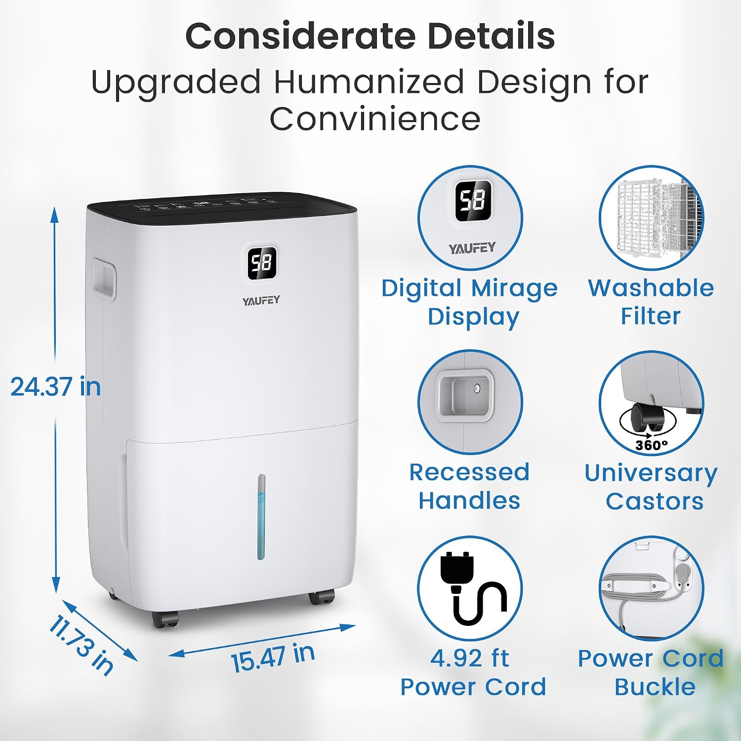 Yaufey 150 Pints Dehumidifier with Pump for Home, Basement and Large Room up to 7000 Sq. Ft., With Drain Hose, Timer, Intelligent Humidity Control and Large Water Tank
