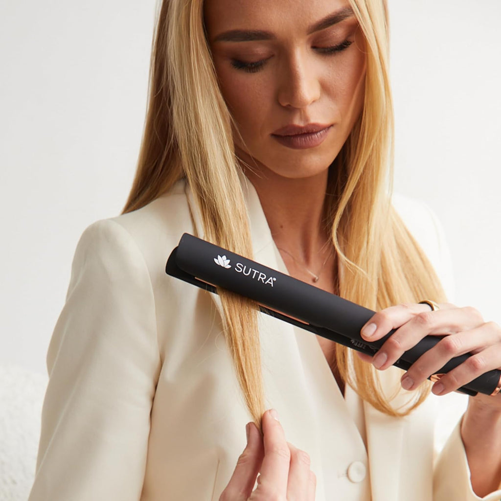 Sutra Professional IR2 Flat Iron - Ionic Infrared Hair Straightener with Adjustable Temperature, Auto Shut-Off & Swivel Cord - Straight Iron for Straightening Hair - Rose Gold Titanium Plate