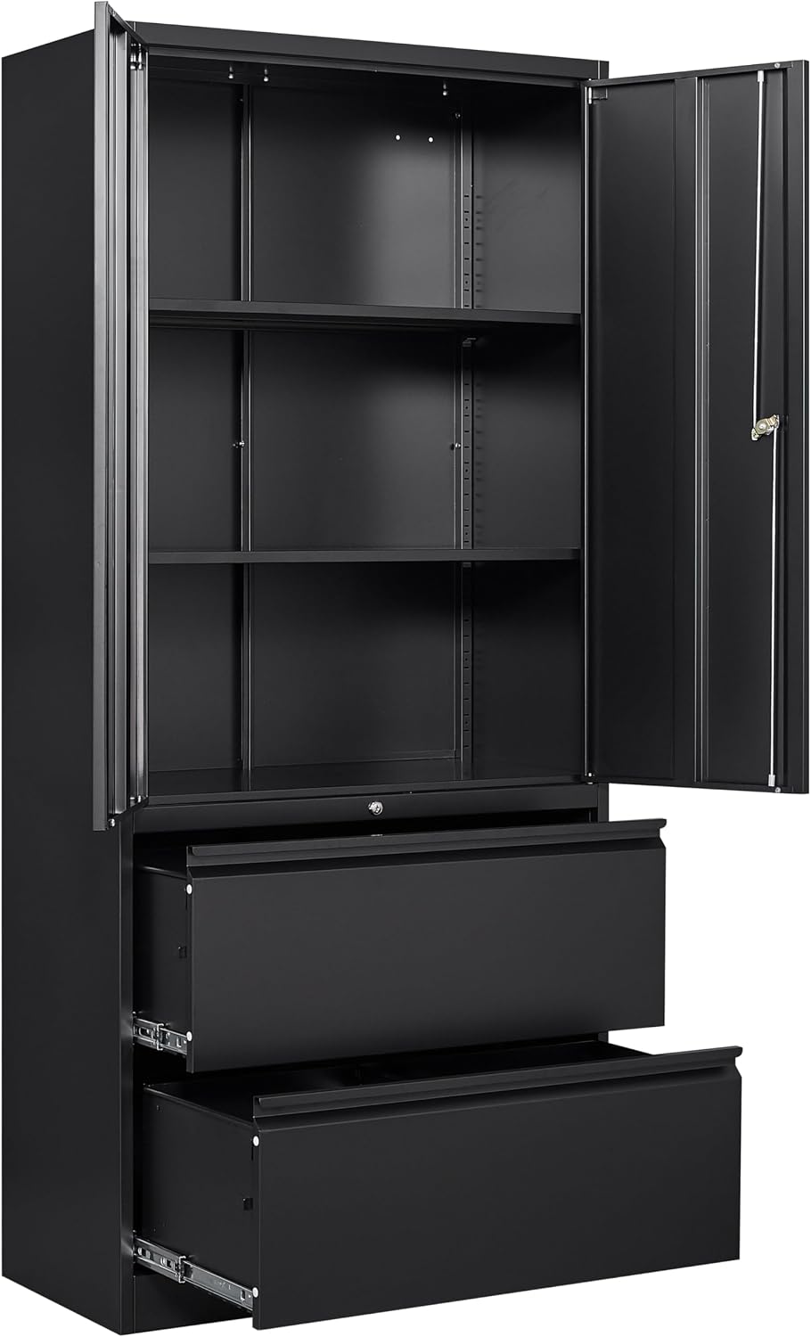 SISESOL Black Metal Storage Cabinet with Drawers and Lock,Locking Steel Storage Cabinet with Doors and Shelves,71' Office File Cabinets for Home Office,Warehouse,Garage,School (Black, 2 Drawers)