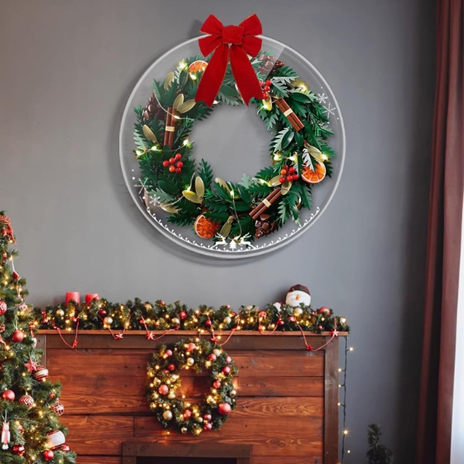 Transparent Lego 10340 Christmas Wreath Dustproof Acrylic Display Case