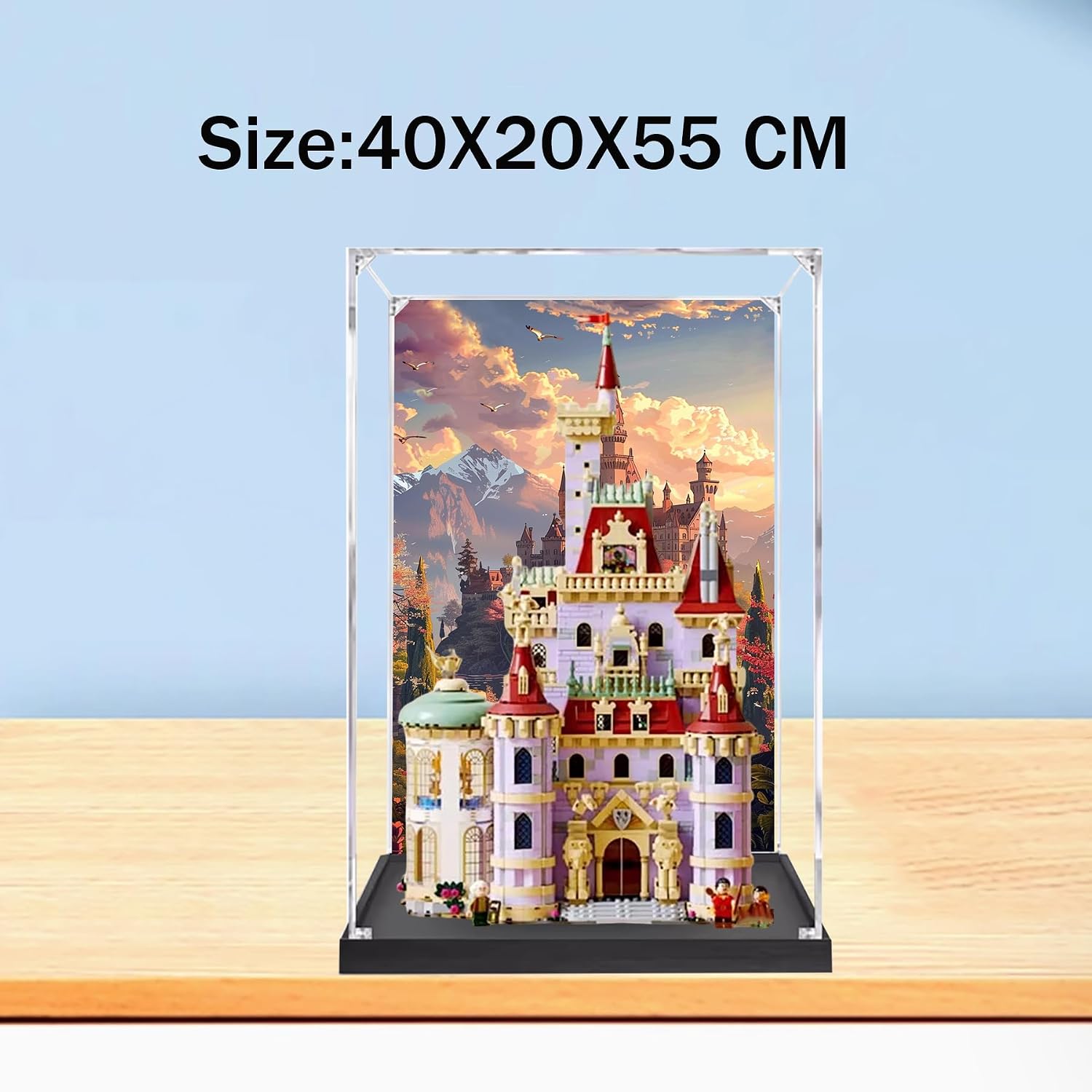 Acrylic Display Case for Lego 43263 Beauty and The Beast Castle Building Set– Dustproof Display Box & Showcase, Display Box Compatible with Lego 43263 -Only Display case (Base Spray 1)
