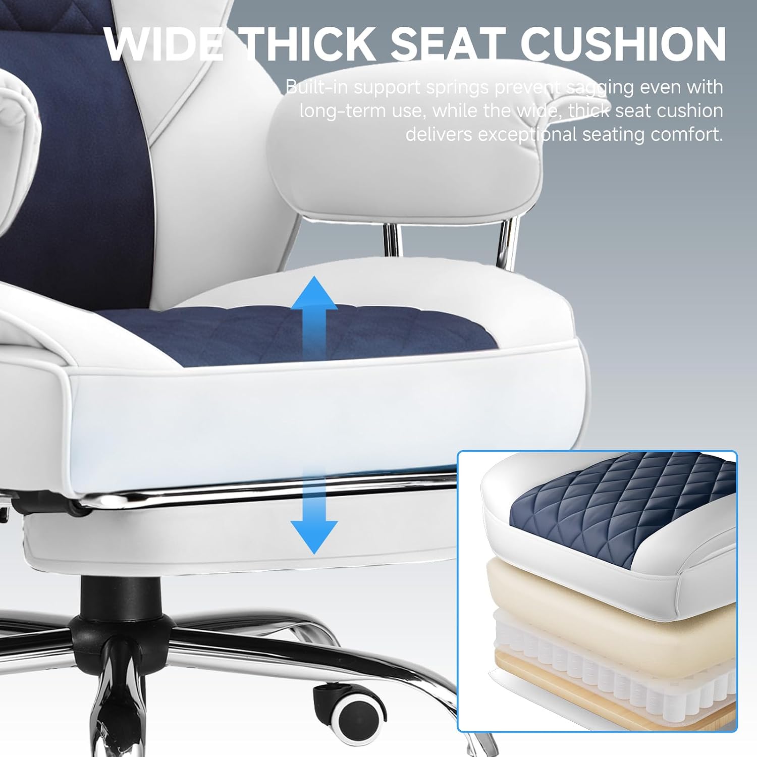 GTPLAYER Gaming Chair,Office Chair with Pocket Spring Lumbar Support, Ergonomic Comfortable Wide Office Desk Computer Chair with Outward Fixed Soft Armrests and Footrest (Fabric, Light Blue & White)