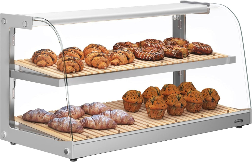 KoolMore 40 in. Glass Countertop Dry Bakery Display Case with Two Shelves and Bamboo Trays (DC-53C-B)