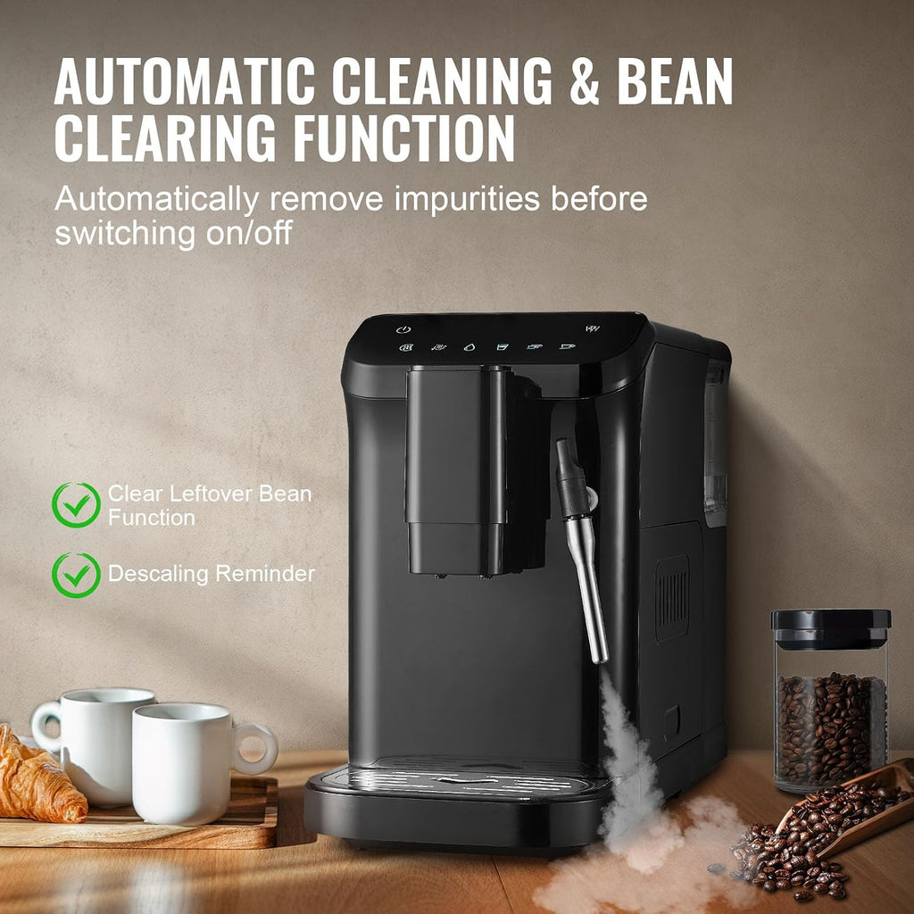 VEVOR Automatic Espresso Machine, 20 Bar Auto Coffee Machine with Frother Steam Wand, Built-In Grinder and 15-Level Grinding Settings, Professional Espresso Coffee Maker with 1.5L Water Tank