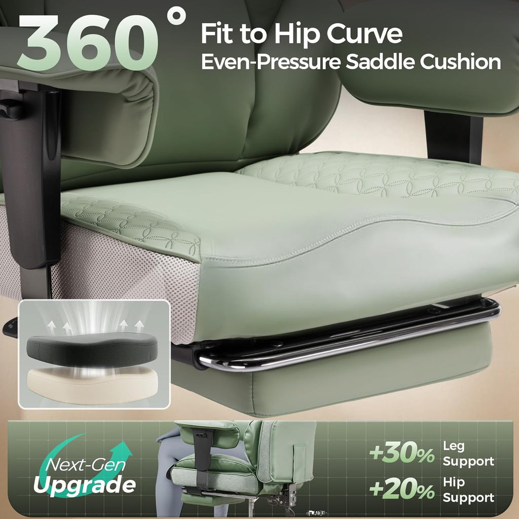 GTPLAYER Big and Tall Gaming Chair 400lbs Heavy Duty Office Chair with Foot Rest & Ergonomic Pocket Spring Lumbar Support, High Back 3D Saddle Shaped Cushion for Back Pain Relief, Green