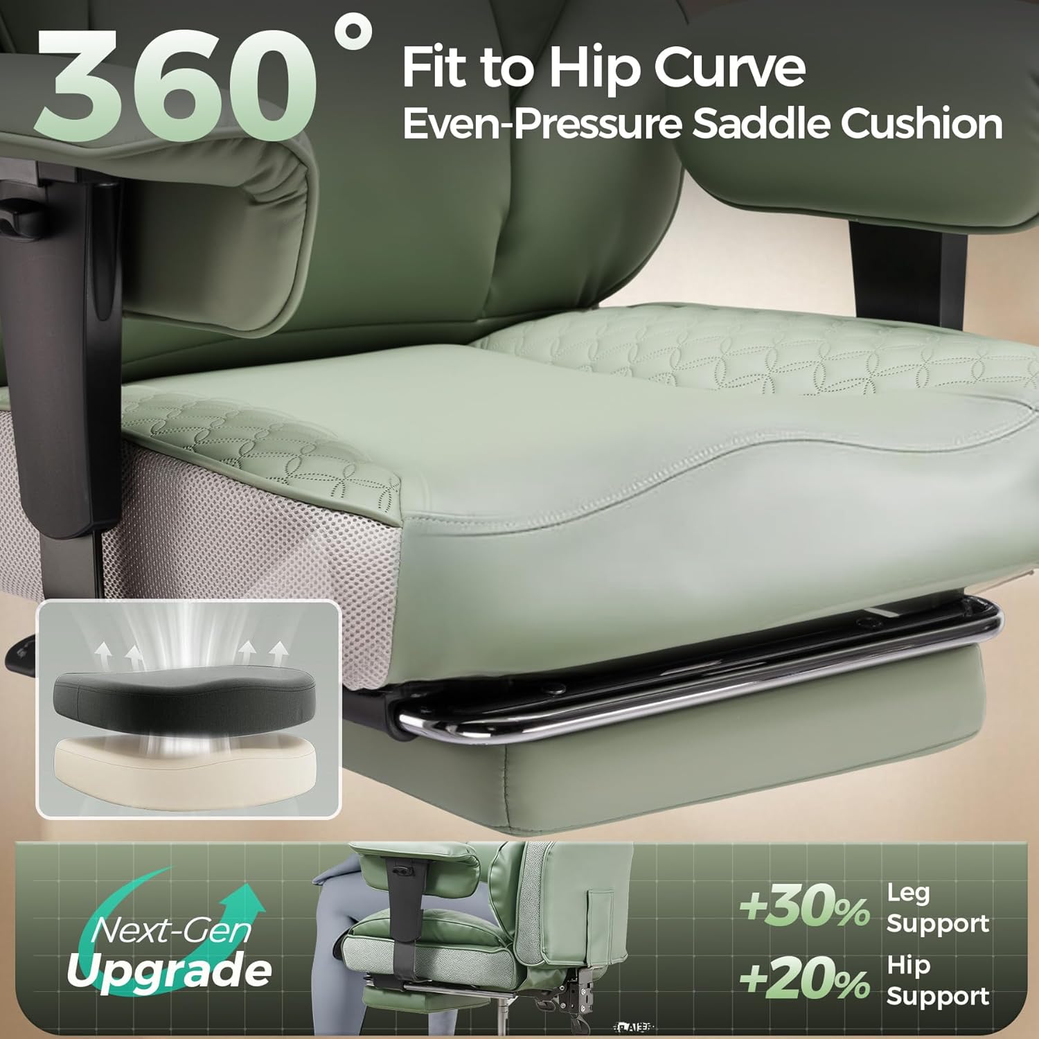 GTPLAYER Big and Tall Gaming Chair 400lbs Heavy Duty Office Chair with Foot Rest & Ergonomic Pocket Spring Lumbar Support, High Back 3D Saddle Shaped Cushion for Back Pain Relief, Green