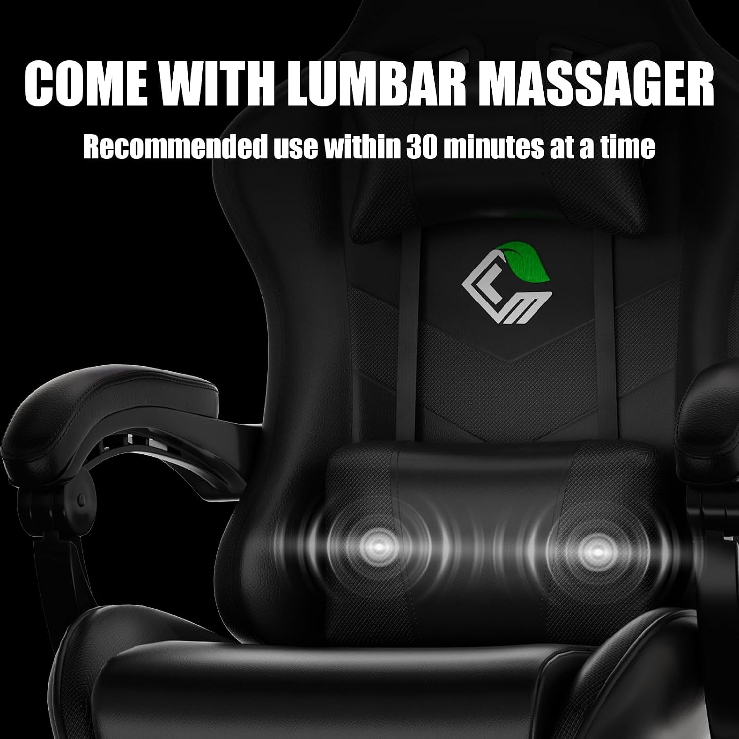 Czlolo Gaming Chair with Footrest Racing Style Lumbar Support Massager Video Game Chair with Metal Legs, High Back Gamer Chair with Headrest, 360° Swivel Office Computer Desk Chair, Black
