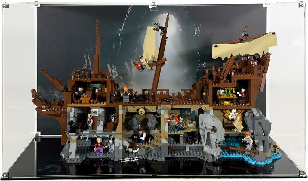 Display Case Compatible with LEGO Ideas The Goonies 21363 – Dustproof Acrylic Showcase with Cavern Scene Background for Movie Enthusiasts – Set Not Included