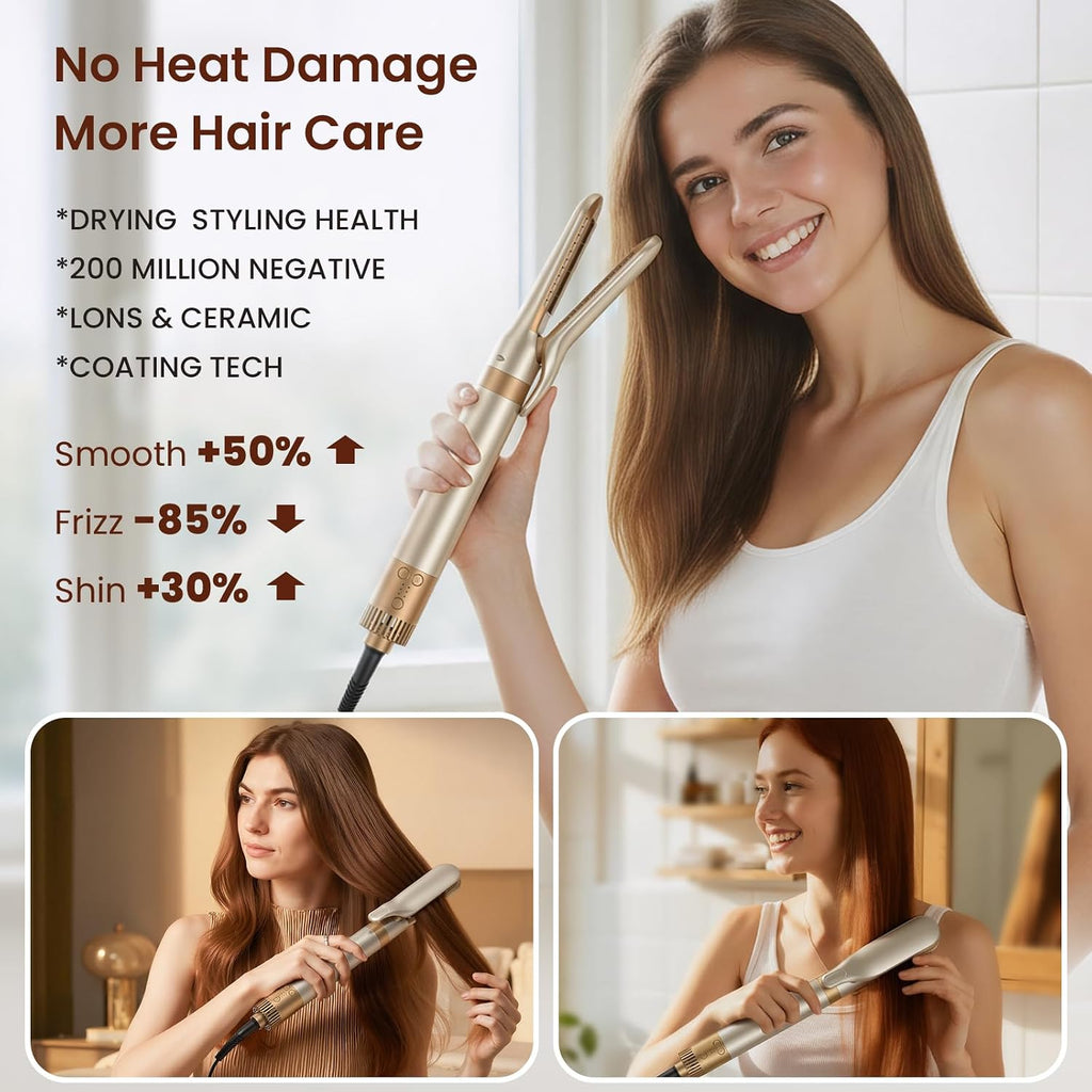 MESCOMB 6 in 1 Hair Dryer and Straightener, Hot Air Styler Wrap - Fast Drying, 1400W Air Dryer with Straightener, Frizz-Free Blowout Brush for Smoothing & Curling, Volumizing