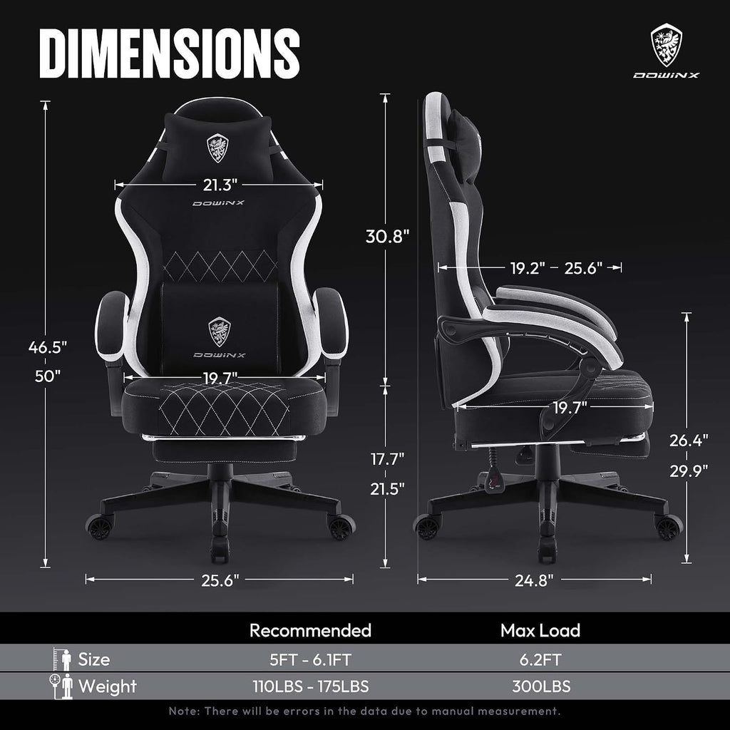 Dowinx Fabric Gaming Chair, Ergonomic Computer Chair with Footrest and Pocket Spring Cushion, Height Adjustable Video Gamer Chair with Lumbar Support for Adults, Black