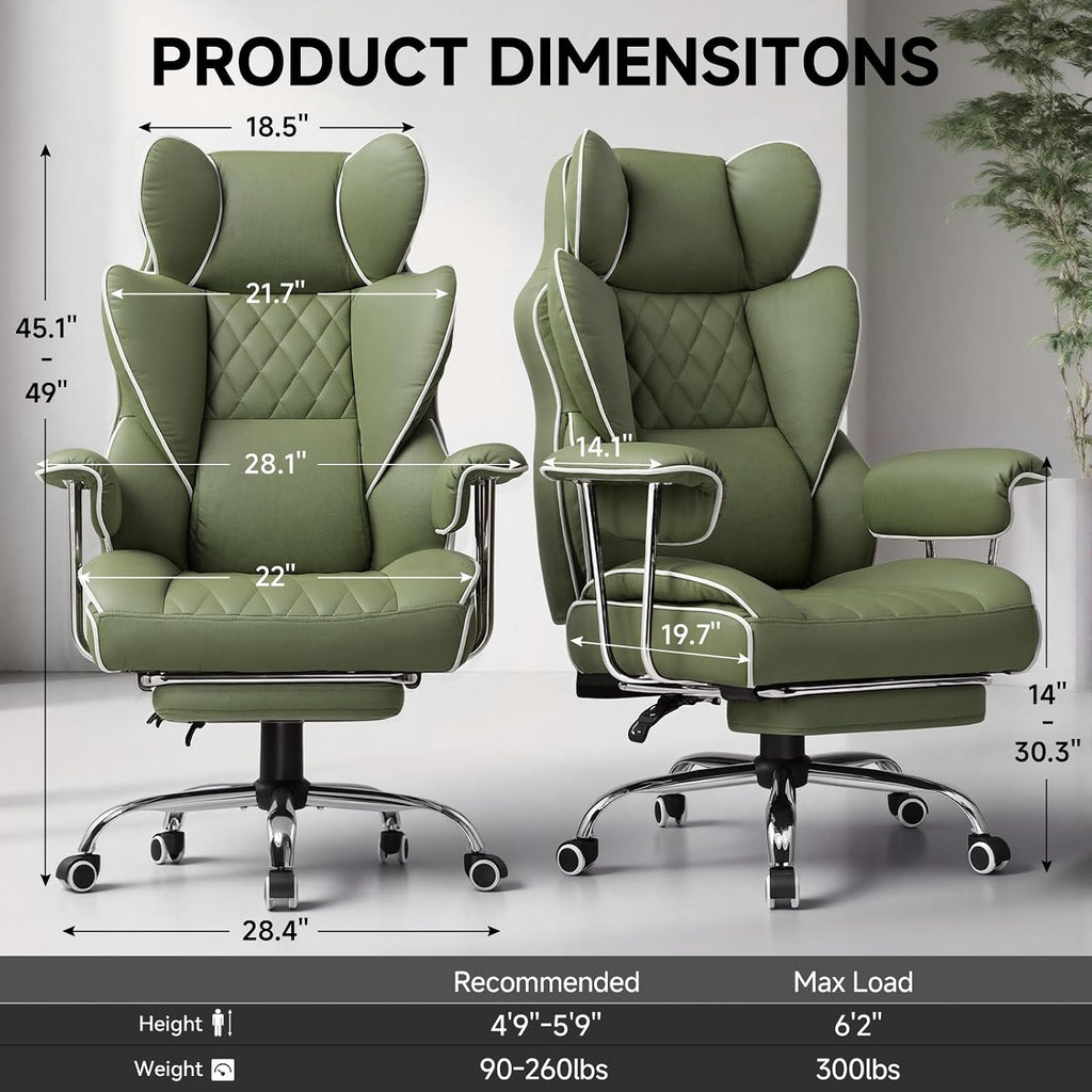 GTPLAYER Gaming Chair,Office Chair with Pocket Spring Lumbar Support, Ergonomic Comfortable Wide Office Desk Computer Chair with Outward Fixed Soft Armrests and Footrest (Fabric, Green)