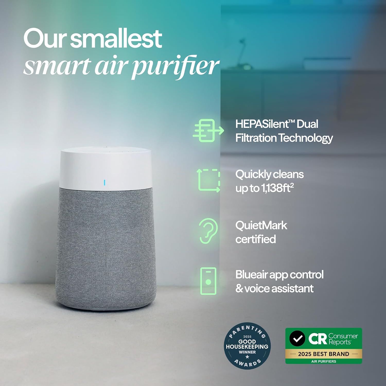 BLUEAIR Blue Pure 511i Max Smart Air Purifier for Bedroom & Small Rooms up to 926 Sq Ft, HEPASilent Air Cleaner for Pets, Allergies, Smoke & Dust, Quiet WiFi Air Purifier with Auto Mode
