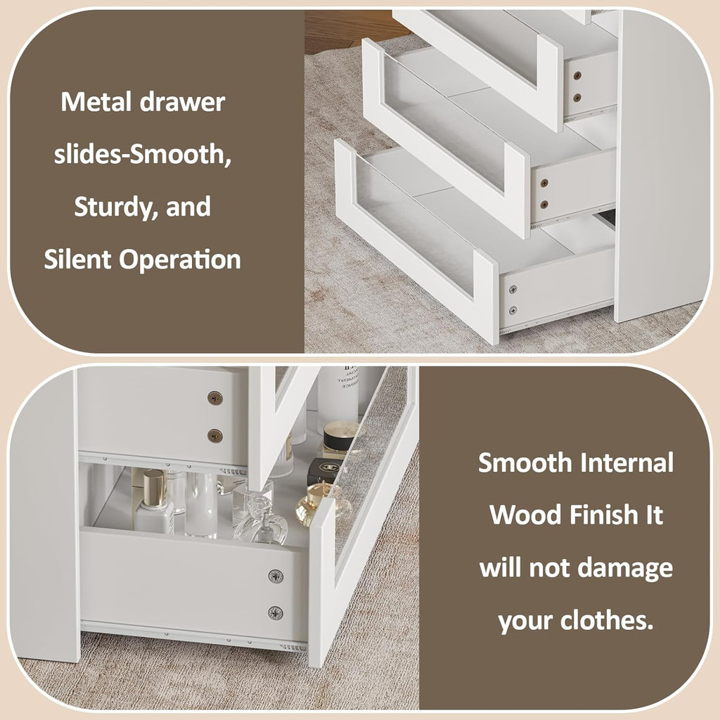 LIVAUVEAD Closet Island with Drawers, Wardrobe Armoire Bedroom Island, Glass Display Shelf & 12 Drawers, White Dresser with Glass Top, Walk-in Closet Island for Bedroom, Cloakroom