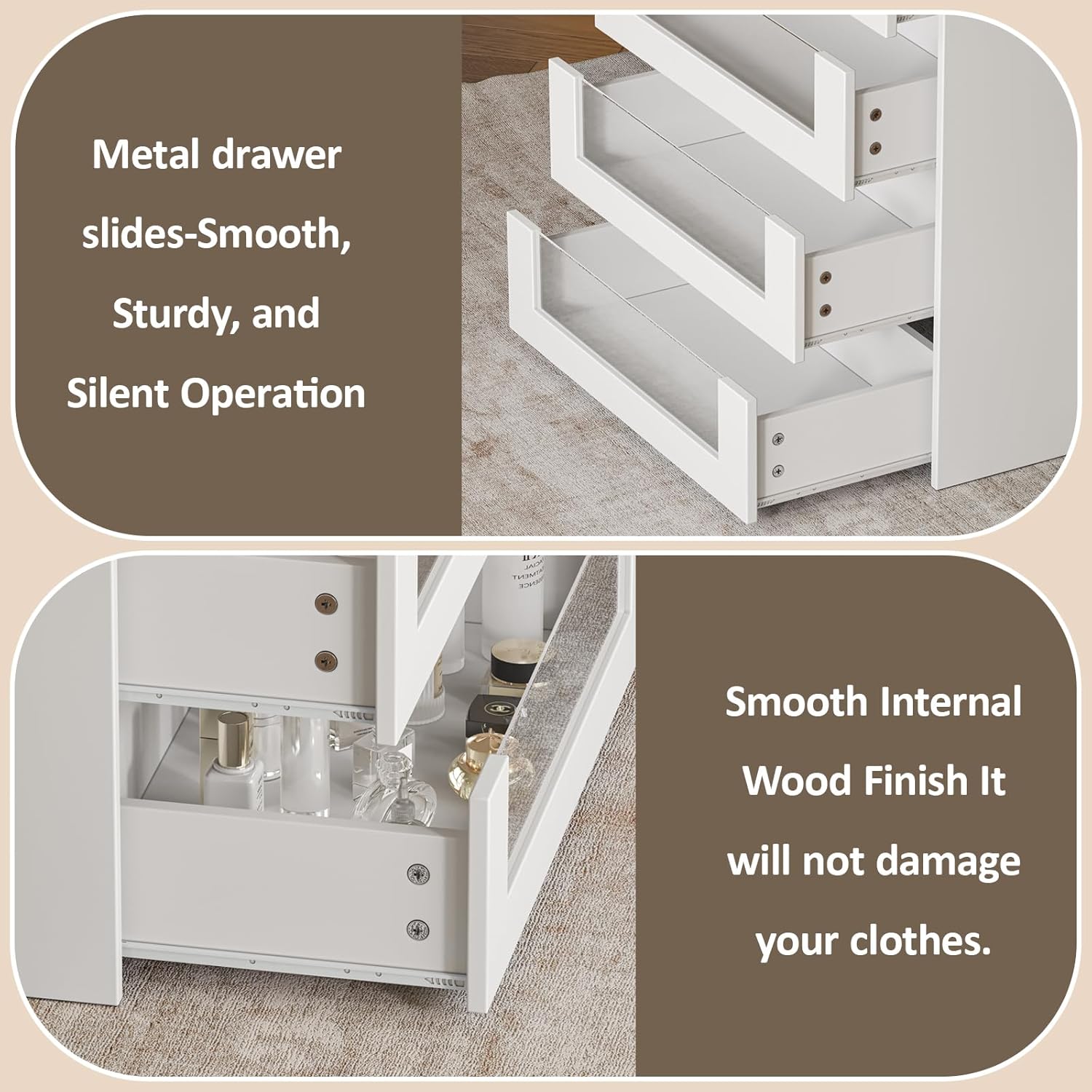 LIVAUVEAD Closet Island with Drawers, Wardrobe Armoire Bedroom Island, Glass Display Shelf & 12 Drawers, White Dresser with Glass Top, Walk-in Closet Island for Bedroom, Cloakroom
