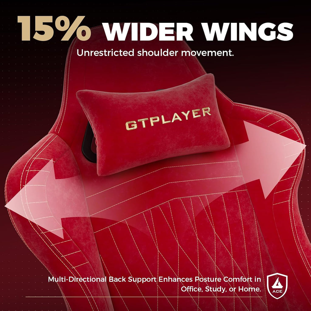 GTPLAYER ACE-PRO Music Gaming Chairs – Built-in Speakers, App Support & Bluetooth Control, Computer Game Chairs with Footrest for Adults, Ergonomic, Reclining, Linkage Armrest, Cherry Red 【Velvet】