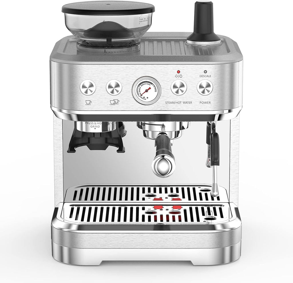 Espresso Machine 15 Bar, LCD Display Espresso Maker with Grinder, Milk Frother and PID Temperature Control, Professional Coffee Maker for Latte Cappuccino - 8.8 Oz Bean Hopper