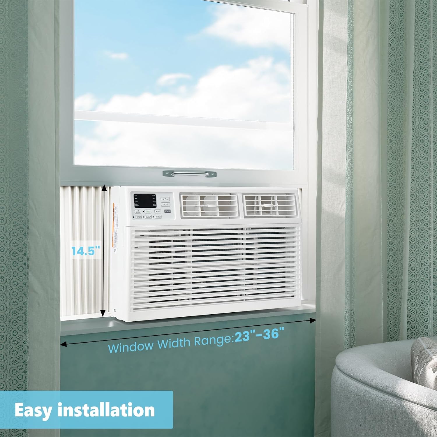 Electactic Window Air Conditioner, 14000 BTU Window AC Unit, Cooling Room 700sq.ft, Fast Cooling, 24H Timer,Dehumidifier Mo, Energy Saving, Remote Control for Living Room, Bedroom, Office