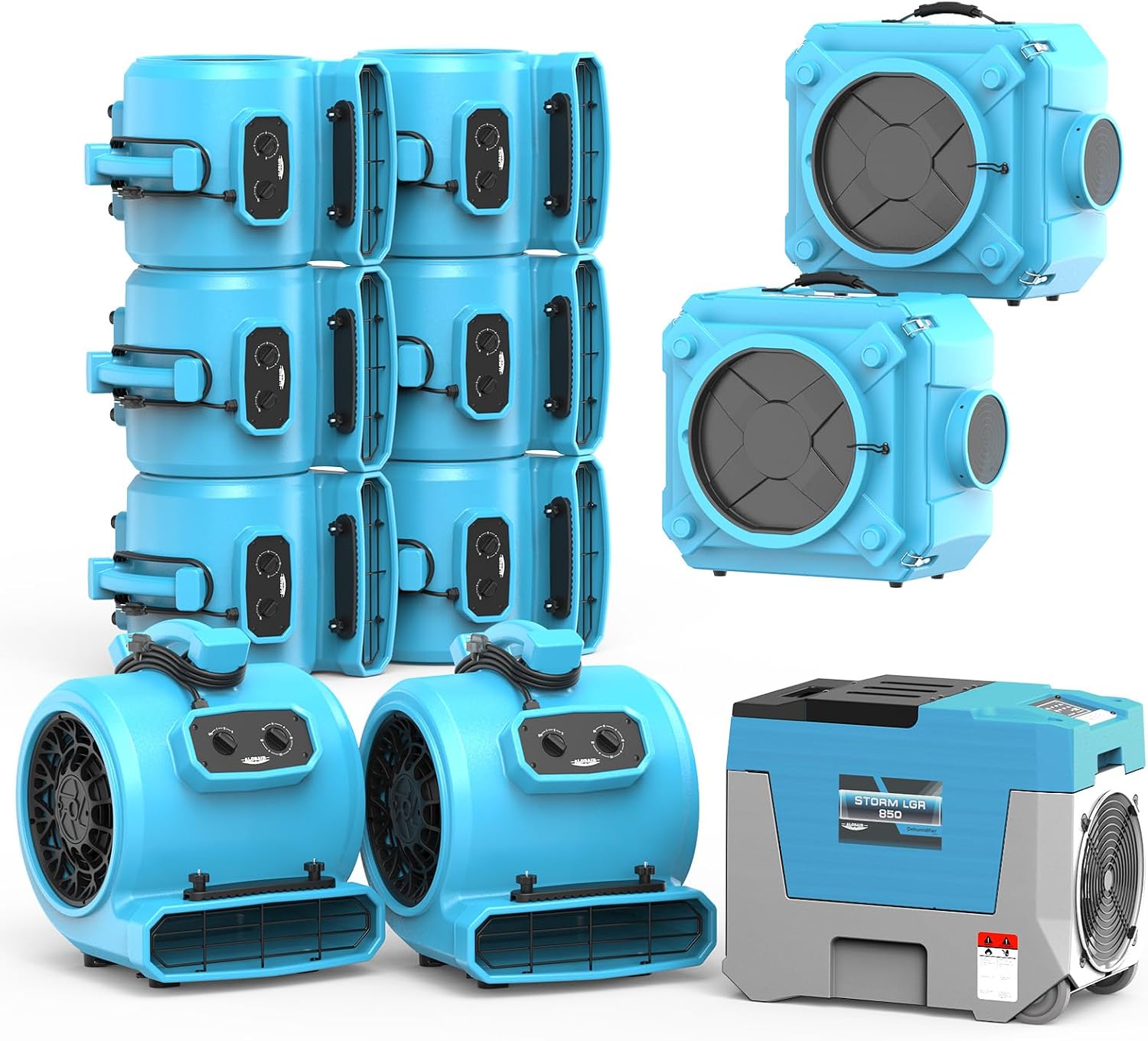 ALORAIR Water Damage Restoration Combo Package 8x Air Mover 2x Air Scrubber 1x Commercial Dehumidifier Ideal for Industrial, Commercial & Home Use-Set 3