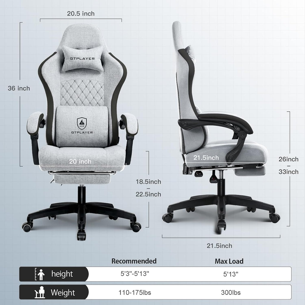 GTPLAYER Gaming Chair, Computer Office Chair with Pocket Spring Cushion, Linkage Armrests and Footrest, High Back Ergonomic Computer Chair with Lumbar Support Task Chair with Footrest