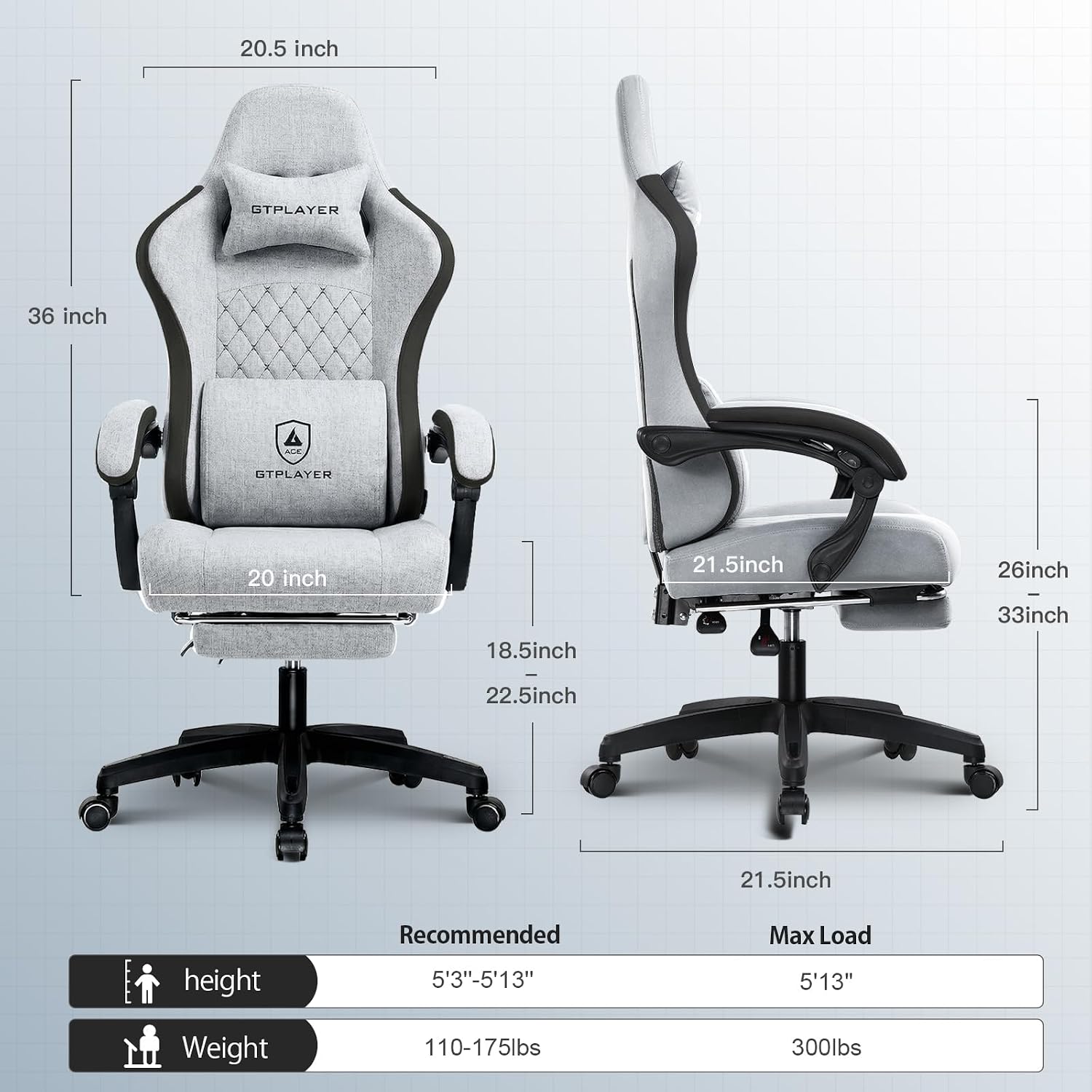 GTPLAYER Gaming Chair, Computer Office Chair with Pocket Spring Cushion, Linkage Armrests and Footrest, High Back Ergonomic Computer Chair with Lumbar Support Task Chair with Footrest