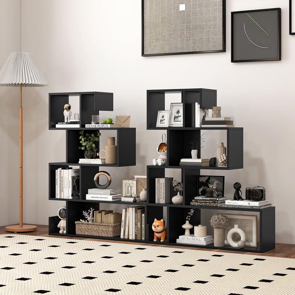 Giantex 5-Tier S-Shaped Bookshelf of 2, Geometric Bookcase w/Open Cubes, Modern Decorative Display Shelf w/Anti-Toppling Kits, Freestanding Storage Rack for Living Room, Study, Home, Office