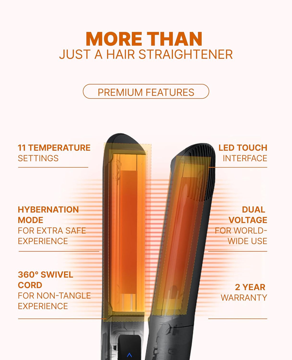 GLAMPALM GlamMuse 1' | All-Ceramic Flat Iron Infused with Vita-C, Salon Results with Less Heat Damage, Trusted by K-Pop Hair Stylists, Dual Voltage Hair Straightener, Silk Press | GP201T