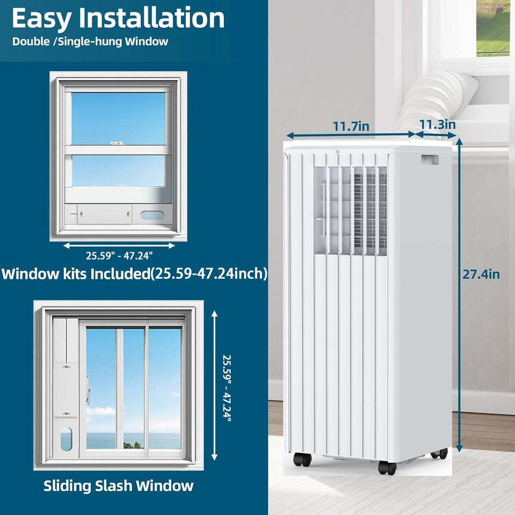 GarveeTech 8,000 BTU Portable Air Conditioner for Indoor Rooms, 3 in-1 AC Unit for Bedroom 250-350 Sq.Ft, Dehumidifier, Fan, Sleep Mode, 24 Timer, Remote Control, Window Kits