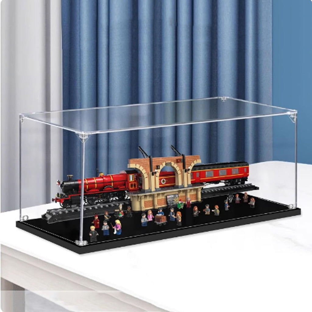 Dustproof Clear Acrylic Display Case,Designed for Lego 76405 Hogwarts Express Train Model Collection Protection Acrylic Dustproof Display Box (Model Kit Not Included) (Black Base 3mm)
