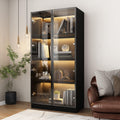 Display Cabinet with Lights, Glass Cabinet with Doors and 4 Tier Shelves, Bookcase Display Case for Collectible, Living Room Office, Black 31.5'W x 15.7'D x 63'H