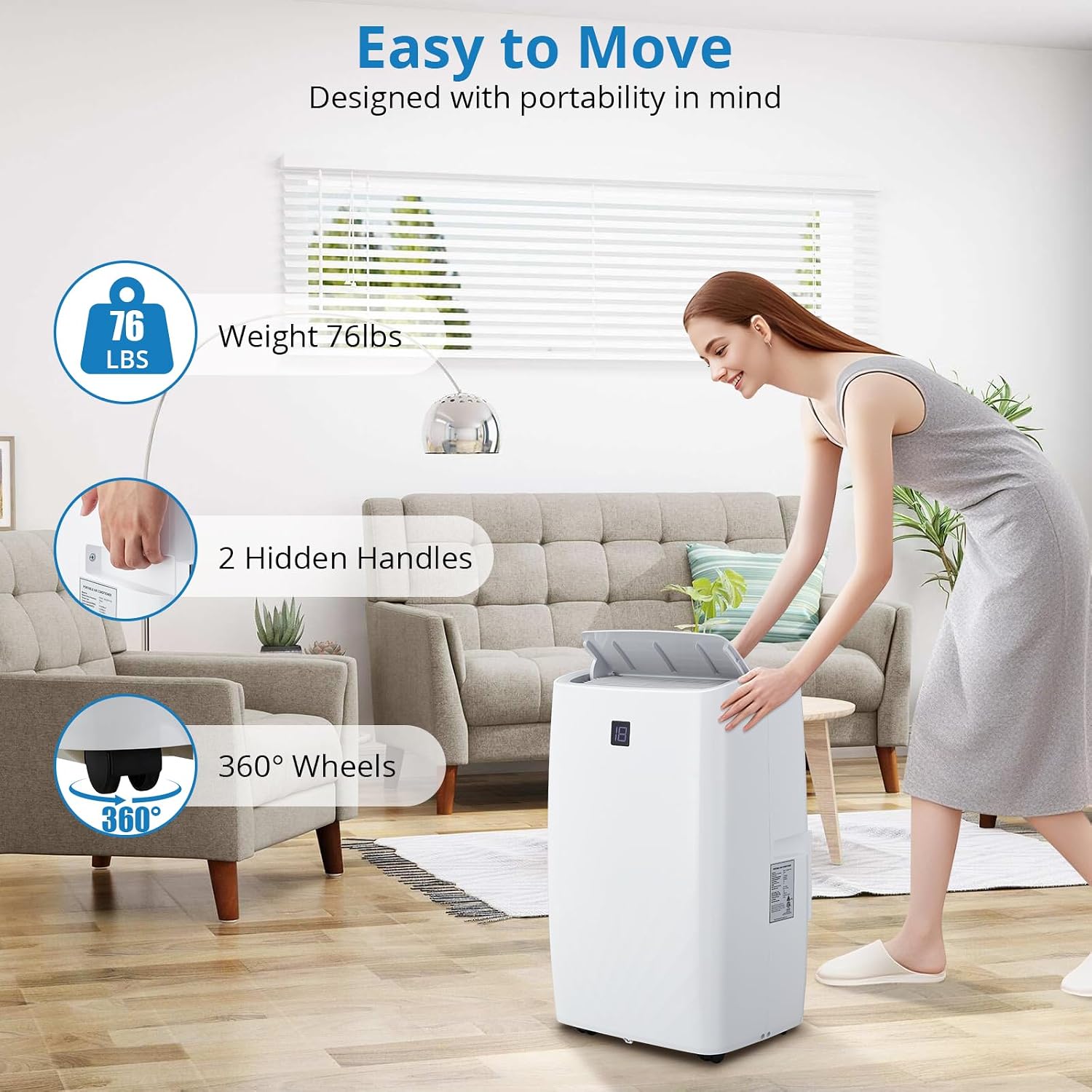 14K BTU Portable Air Conditioners, Cools up to 750 Sq. Ft 3-in-1 Movable AC for Room with Dehumidifier Fan Sleep Mode, 24H Timer, Remote Control, and Window Installation Kit Included