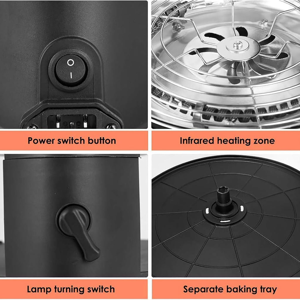 Electric Grill, Electric Smokeless Indoor Grill Machine, 1~80 Minutes/80-280°C Adjustable/360° Automatic Rotation and Non-Stick, for Restaurants, Stalls