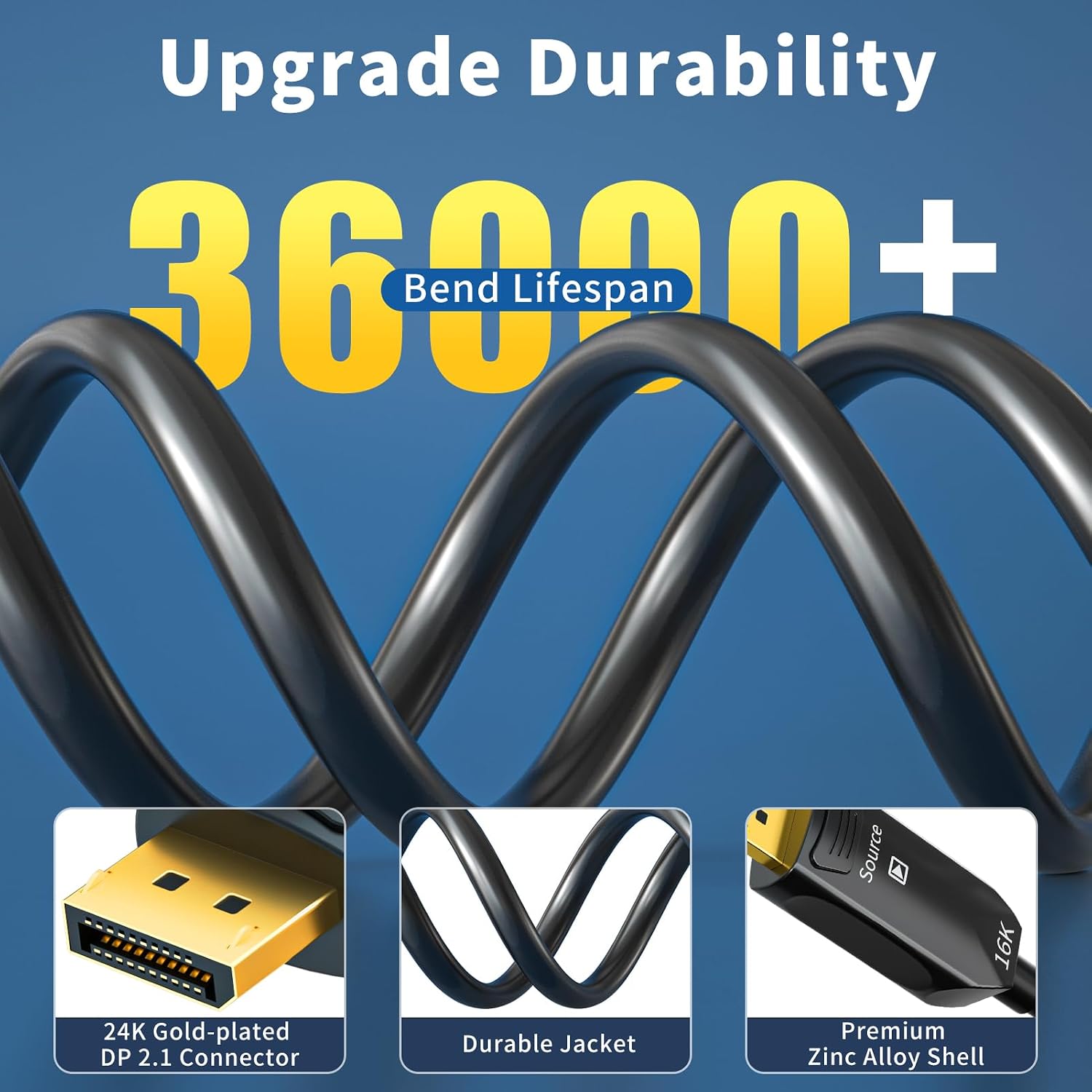 Fiber Optic DisplayPort Cable 2.1 75ft, 16K Fiber DisplayPort 2.0 Cable Supports 54Gbps, 16K@60Hz, 8K@120Hz, 4K@240Hz 165Hz 144Hz, 2K@360Hz, DSC 1.2a Display Port 2.1 Cord for Gaming Monitor