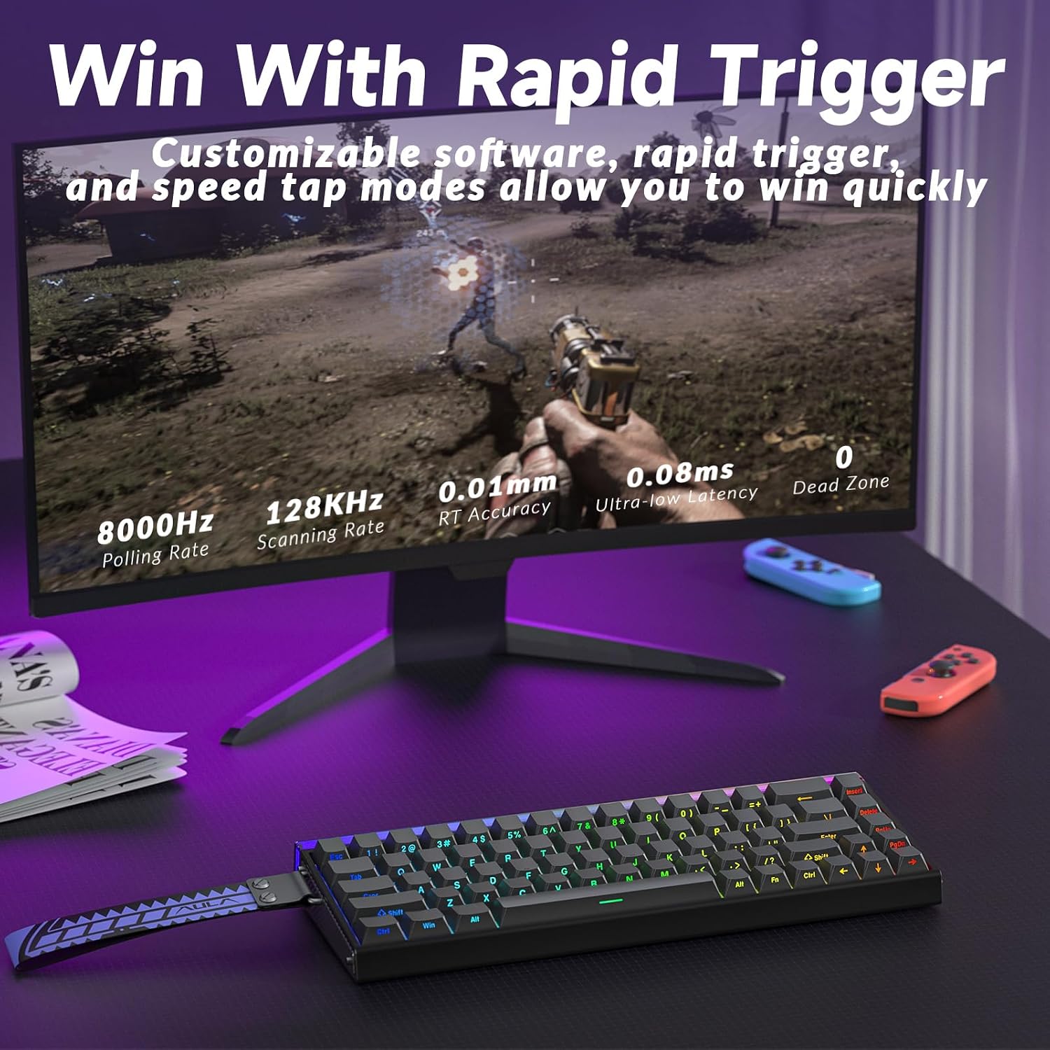 AULA Hero 68 HE Pro - Wired Gaming Keyboard with Hall Effect Magnetic Switch, CNC Aluminum Frame, 8KHz Polling Rate, RGB Box & Backlight, Side Printed Keycaps, 65% 68-key Compact Small Gamer Keyboards