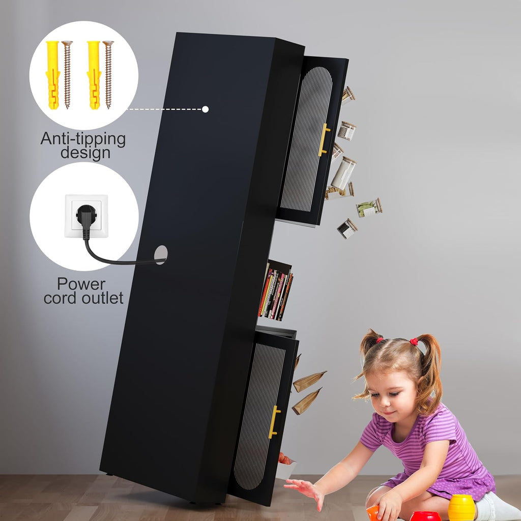 GAIOUS 63.6' Tall Corner Cabinet, Metal Pantry Storage Cabinet with 4 Acrylic Glass Doors & 1 Open Bar Shelf, Farmhouse Corner Cupboard for Kitchen Bathroom Living Room Bedroom Hallways (Black)