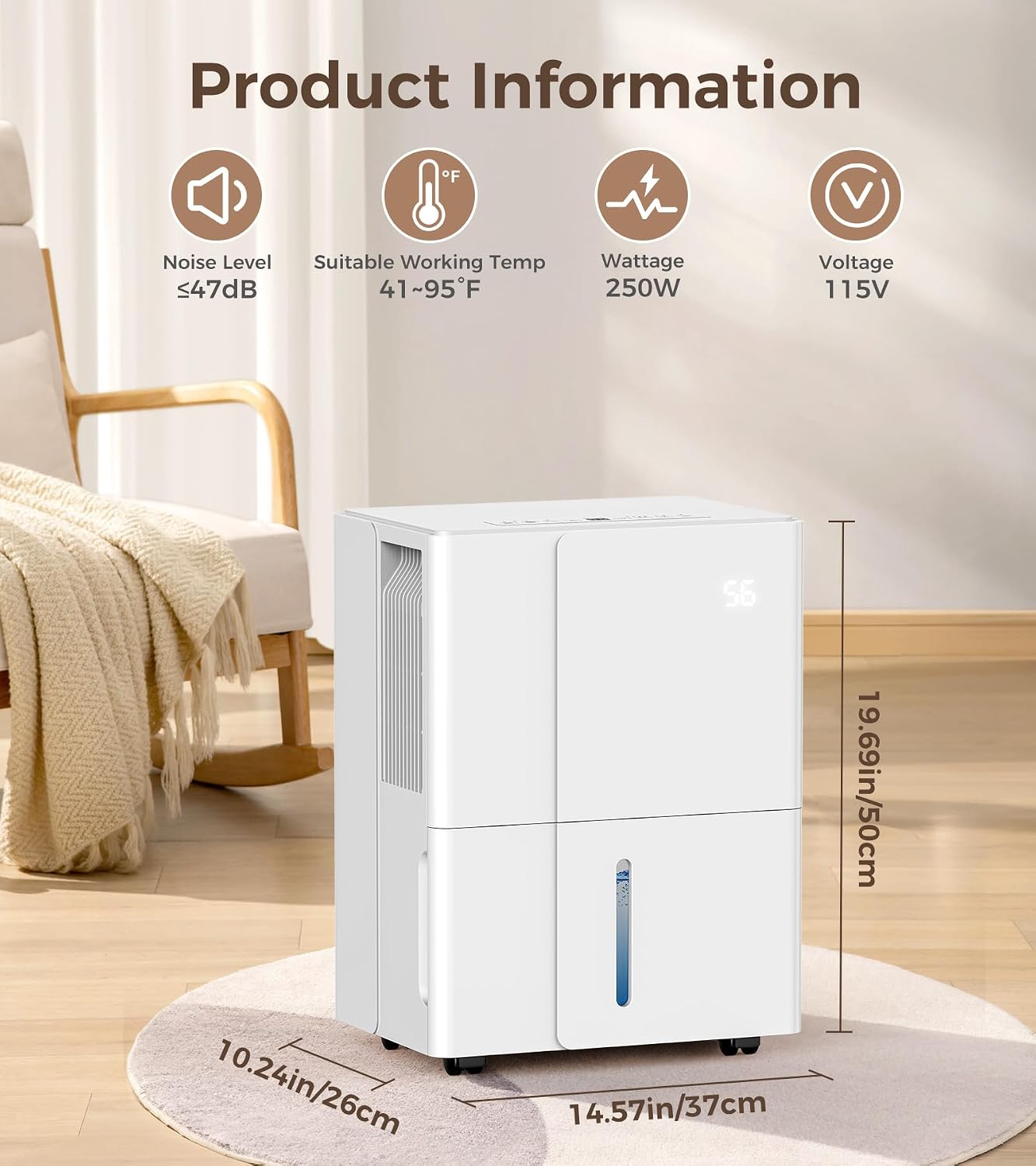 COWSAR 1500 Sq. Ft Dehumidifier, Dehumidifier with Wheels for Basement, Bedroom, Bathroom, Office - 22 Pints, 4 Modes, LED Display, 24H Timer, Whisper-Quiet, 1.2 Gallon Tank