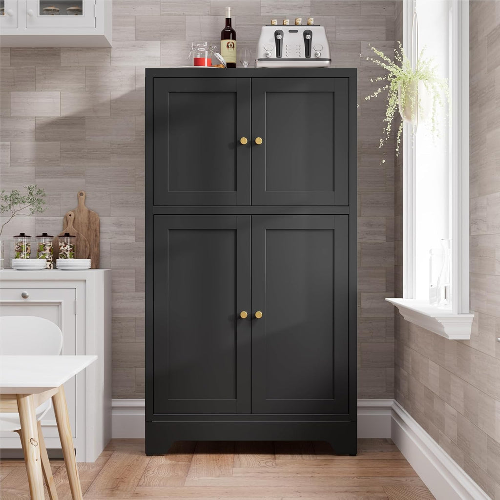 Bevivog Black Metal Locker Cabinet with 4 Doors, Metal Sideboard Cabinet Coffee Bar Storage Accent Cabinets for Home Office, Kitchen Living Room, Hallway, Entryway
