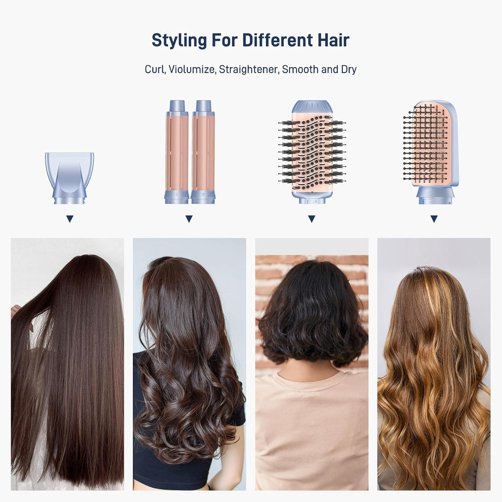 Hot Air Multi-Styler - 5 in 1 Professional Hair Wrap Styler Set with Air Curlers, Hair Dryer Brush, Straightener, Concentrator for Fast Drying Curling Straightening, Travel Case Included