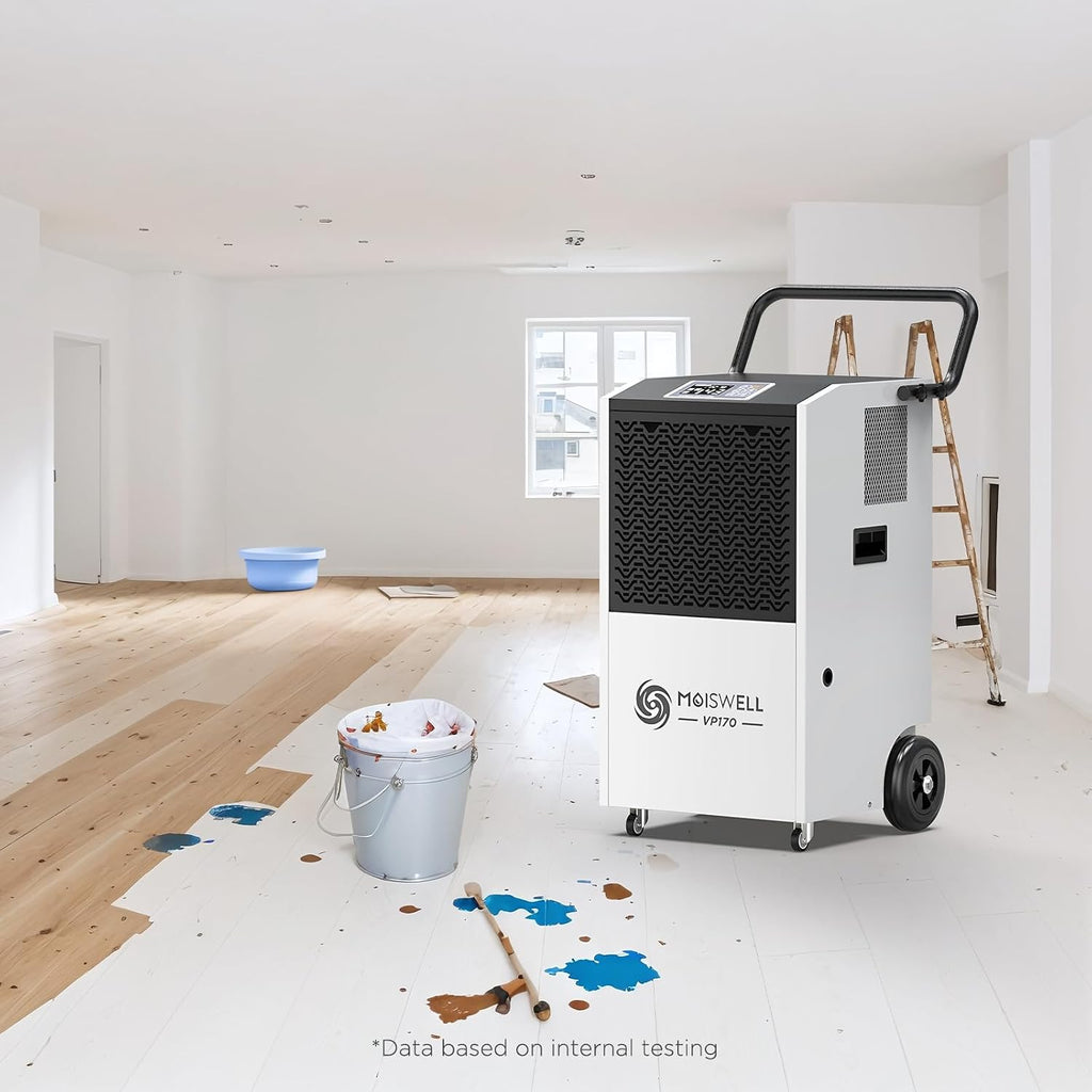 170 Pints Commercial Dehumidifier with Pump, 7,500 Sq.Ft Coverage, Portable with Wheels for Water Damage Restoration, Basement, Garage
