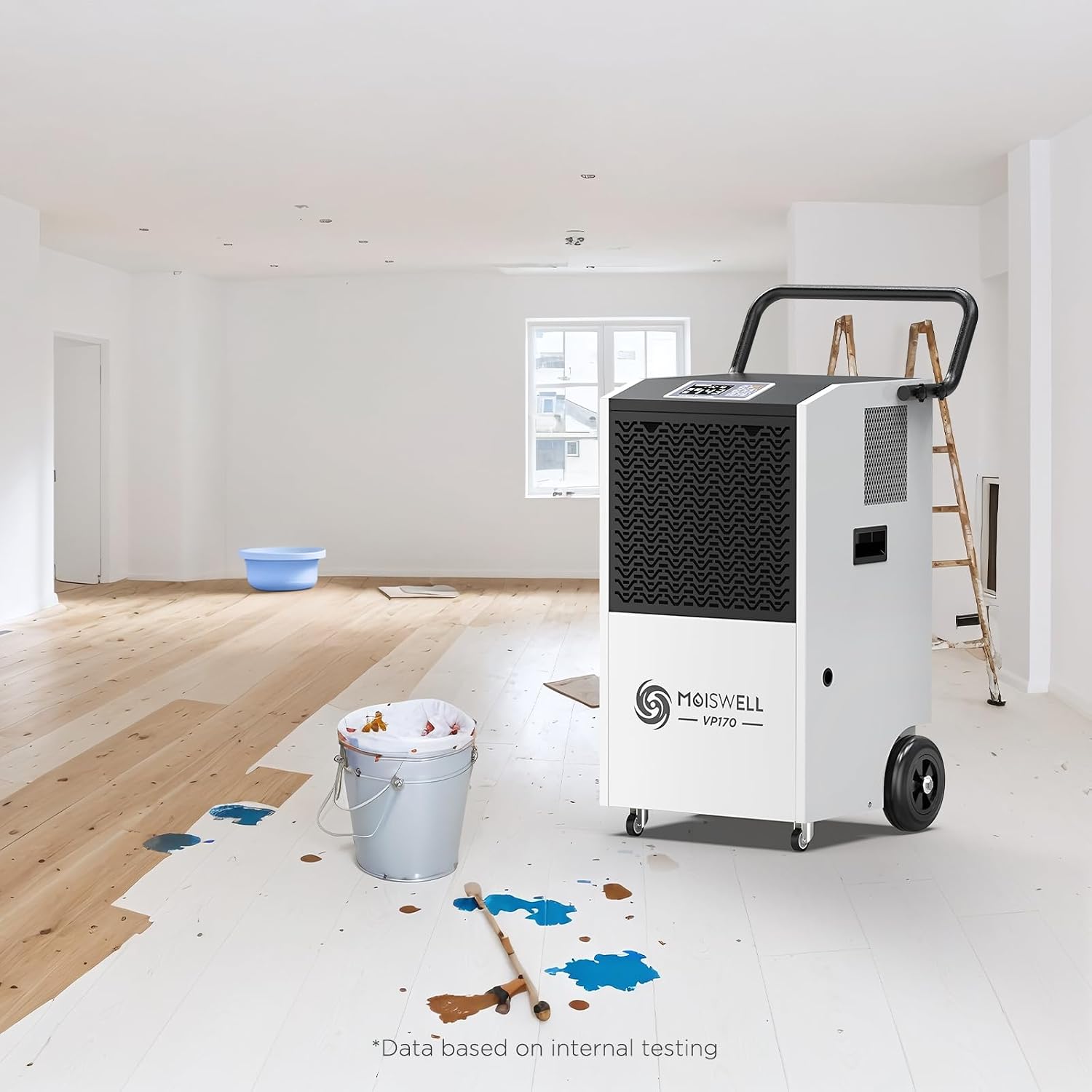 170 Pints Commercial Dehumidifier with Pump, 7,500 Sq.Ft Coverage, Portable with Wheels for Water Damage Restoration, Basement, Garage