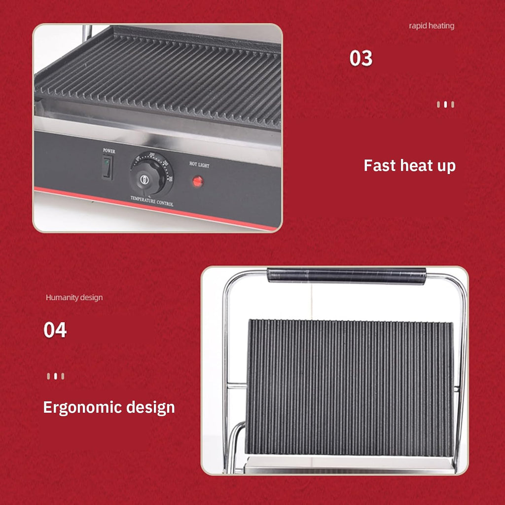 Commercial Panini Press with Grooved Grill Sandwich Maker Machine Electric Contact Grilled Cheese Machine Tuna Melt Omelets Non-Stick Cooking Surface Temperature Control,3600W
